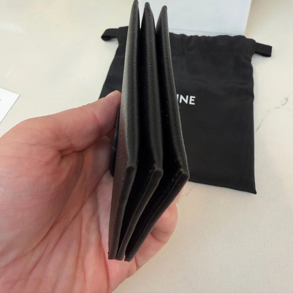 Brand New CELINE Accordion Nino Card Holder with Black Leather Gold Hardware